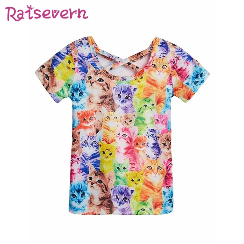 

Children Summer Clothing Baby Boy Cartoon Cat Printed T Shirt Animal 3D Cat Painted Short SleeveTees Shirt Kids Girls T-shirt