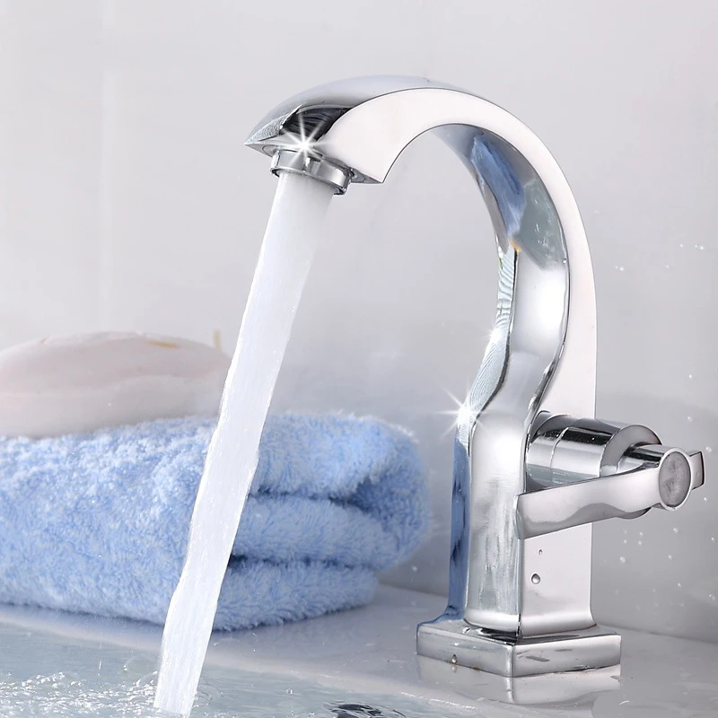 

1PC Chrome Deck Mount Single Handle Bathroom Basin Faucets Spout Kitchen Single Hole Bath Tap Single Cold Water Tap