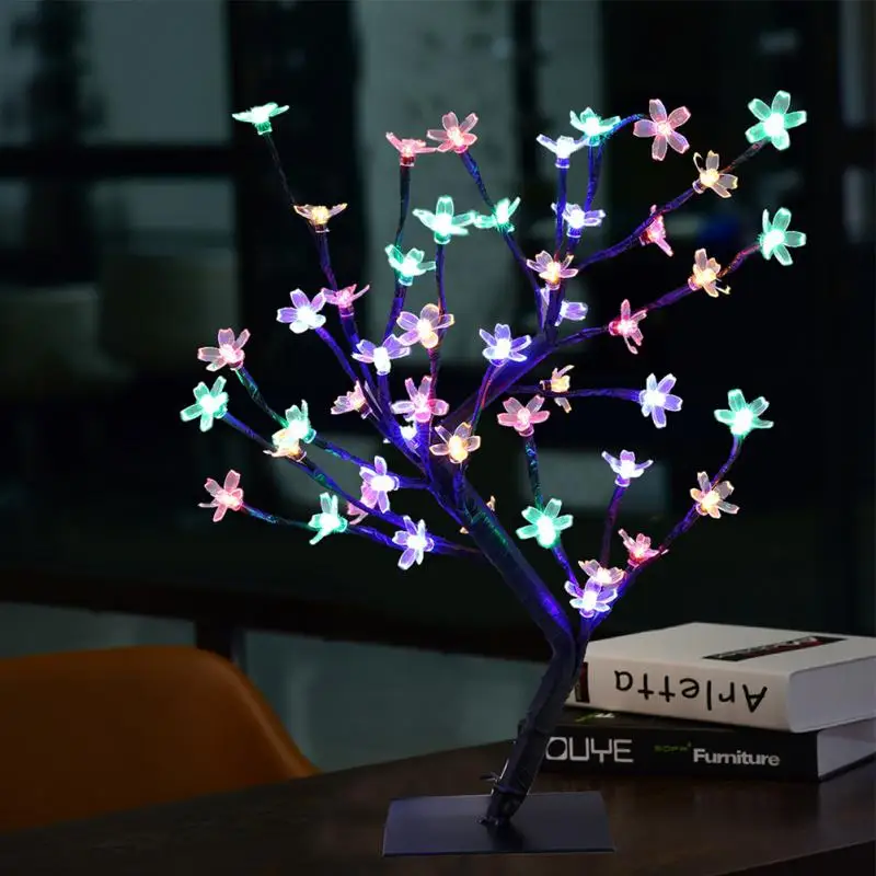 

Colorful Romantic Cherry Tree Light Led Lamp Battery Operated Stable Lamps Bendable Desk 48 Leds warm New year Christmas decor