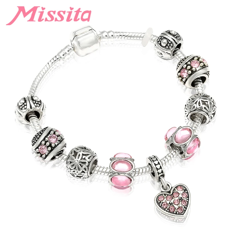 MISSITA Серия Love Heart модный браслет с розовым CZ цветущая вишня из бисера для женщин