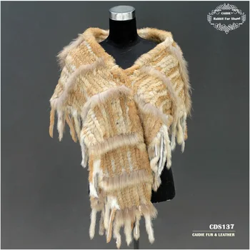 

2014 New Arrival Knitted Long Stripe Rabbit Fur Wrap Shawl With tassel