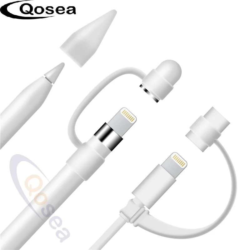 

Qosea For Apple Pencil Nib Cover Anti-lost Dustproof Cap Holder Cable Adapter Tether Kit Protector For Apple Pencil Sleeve Pouch