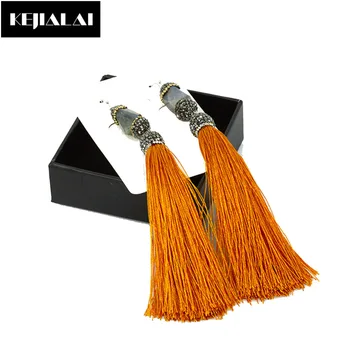 

2017 Lady Gorgeous Long Tassel Earrings Fringe Drop Dangle Earring Pave Rhinestone Stone Earring for Women Ribbon Fabric Tassel