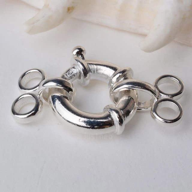 Clasp, 2-strand Solid 925 Sterling Silver Round Jumbo Hook And Eye