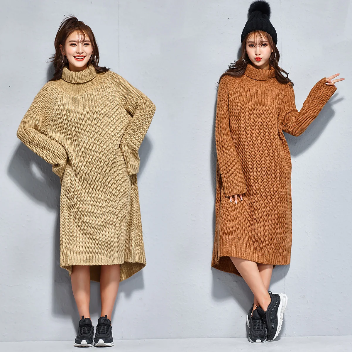

2017 Winter Women Long Sweatershirts Solid Turtleneck PlusSize Wool Knitted Sweater Maternity Dresses Irregular Pullovers 8003