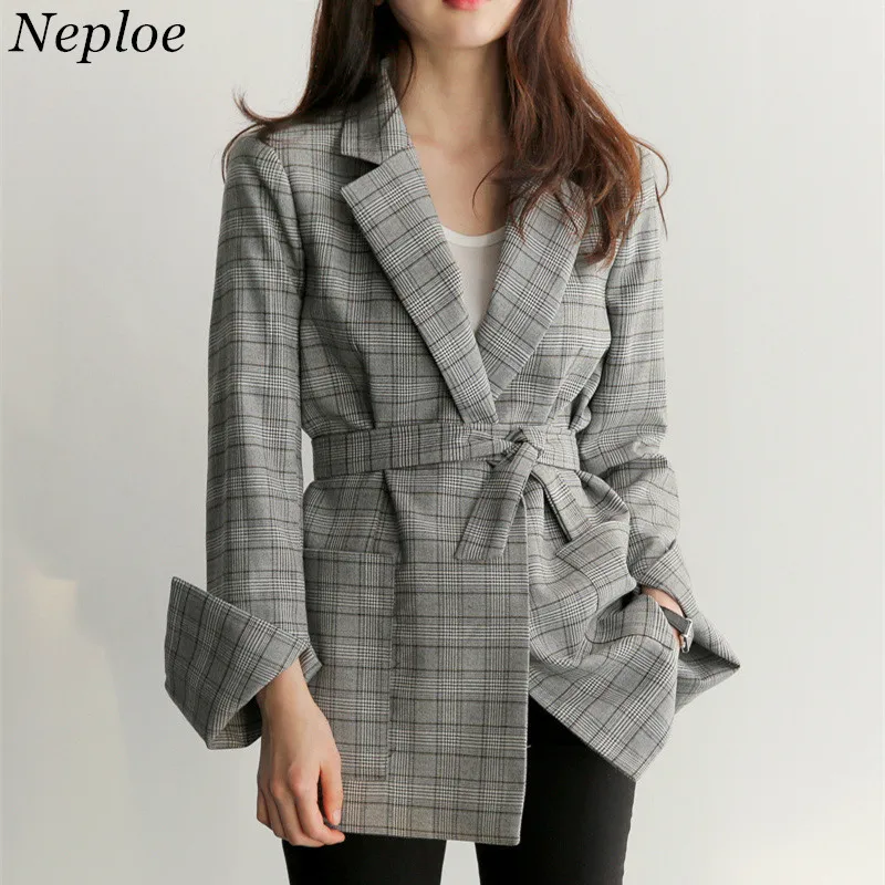 OKXGNZ2018 New Autumn Women Khaki Plaid Office Lady Blazer