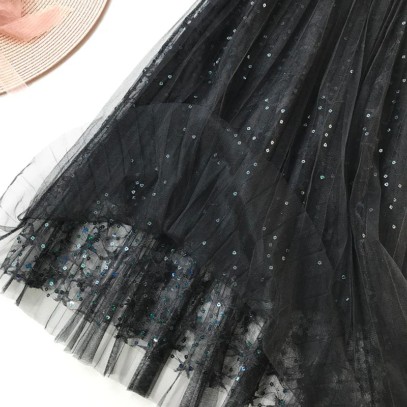 Wasteheart Spring New Pink Black Gray Women Skirts Mesh High Waist A-Line Mid-Calf Sexy Long Skirts Clothing Embroidery Sequins Wasteheart Spring New Pink Black Gray Women Skirts Mesh High Waist A-Line Mid-Calf Sexy Long Skirts Clothing Embroidery Sequins