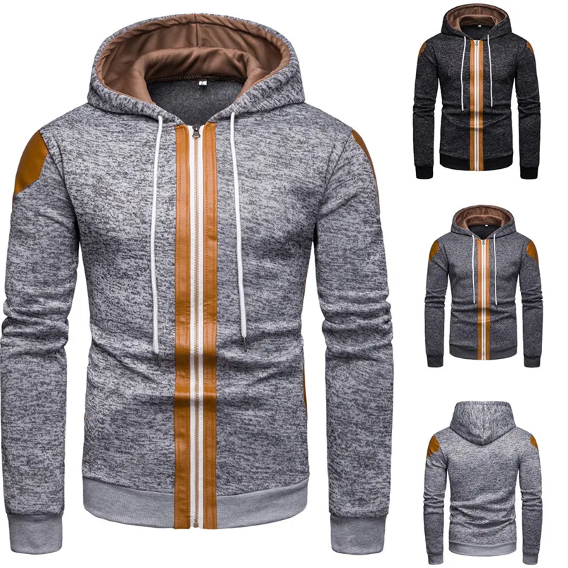 Men Running Jackets Sweater Hooded Coat Mens Fall Winter New Fashion Color Collision Zipper Sweater Hooded Coat #2n27 (14)