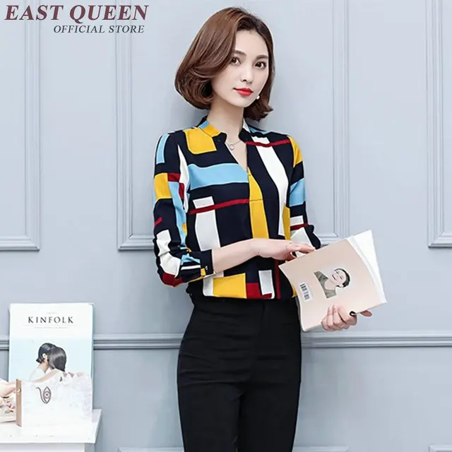 Art deco Camisa de manga larga para mujer, de con cuello en V para oficina, NN0357 CQ, verano, 2018|v-neck chiffon blouse|blouse longchiffon blouse AliExpress