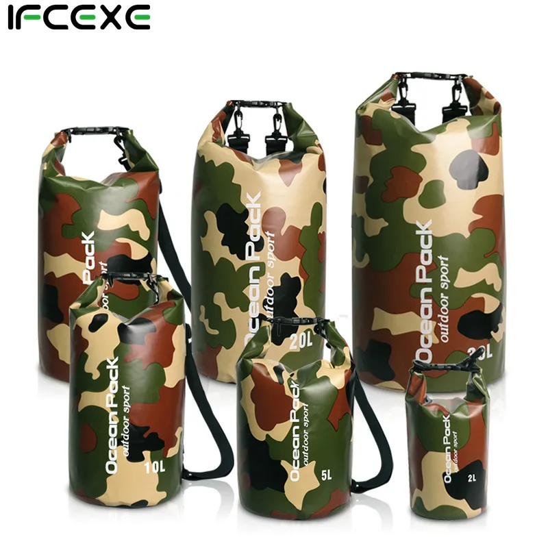 

2-30L Outdoor PVC IPX6 Camouflage Waterproof Dry Bag Durable Diving Floating Camping Hiking Swimming Backpack Travel Sports Bags