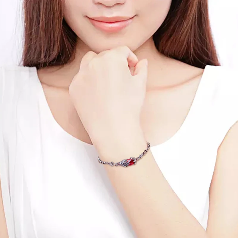 

2019 Real Limited Voor Vrouwen Kehribar Bracelet Tang Jing S925 Mink Implication Wealth And Tail Chain Adjustable Garnet Gem