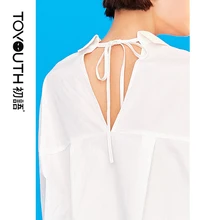 Toyouth белая Повседневная блуза с v-образным вырезом на спине размера плюс, Женская хлопковая однотонная длинная рубашка с длинным рукавом, женские топы, женская одежда