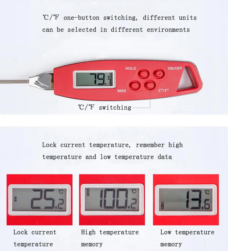 Водонепроницаемый складной цифровой термометр для приготовления пищи, кухонный зондовый электронный термометр, жидкое масло для воды