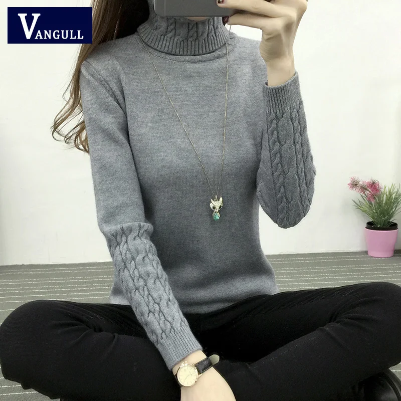 

Women's Sweaters And Pullovers Female Solid Wool Pullover Knitted Autumn Winter Casual Over sized Pull Female Turtleneck Sweater