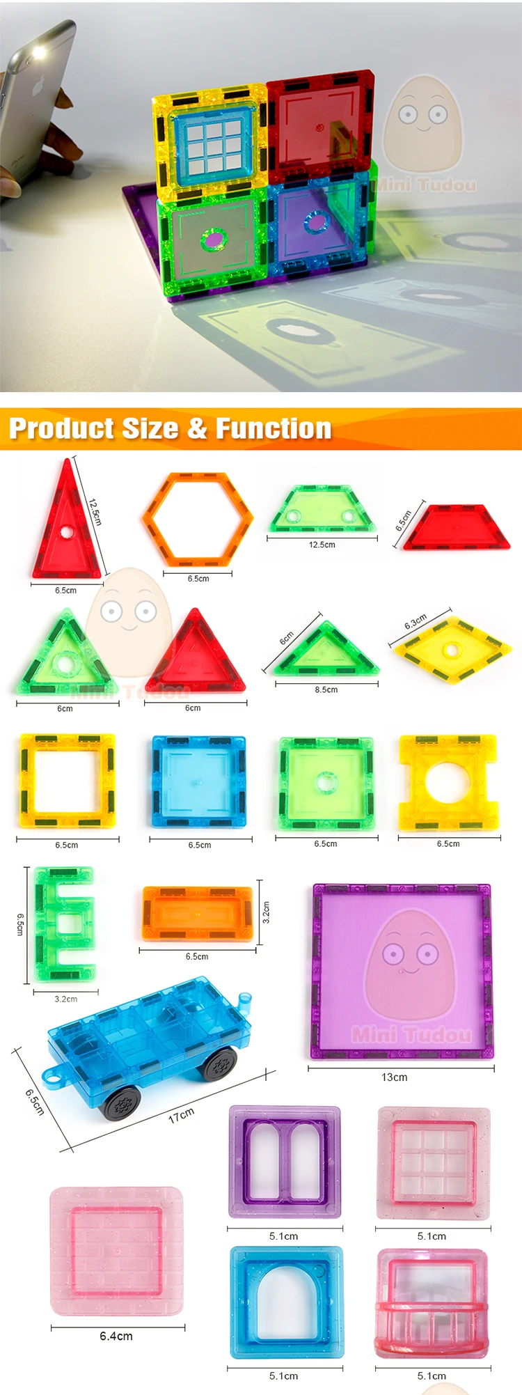 46-72PCS Transparente Magnetic Tiles Magnetic Constructor Technic Building Block Girls Toys Enlighten Toy For Children