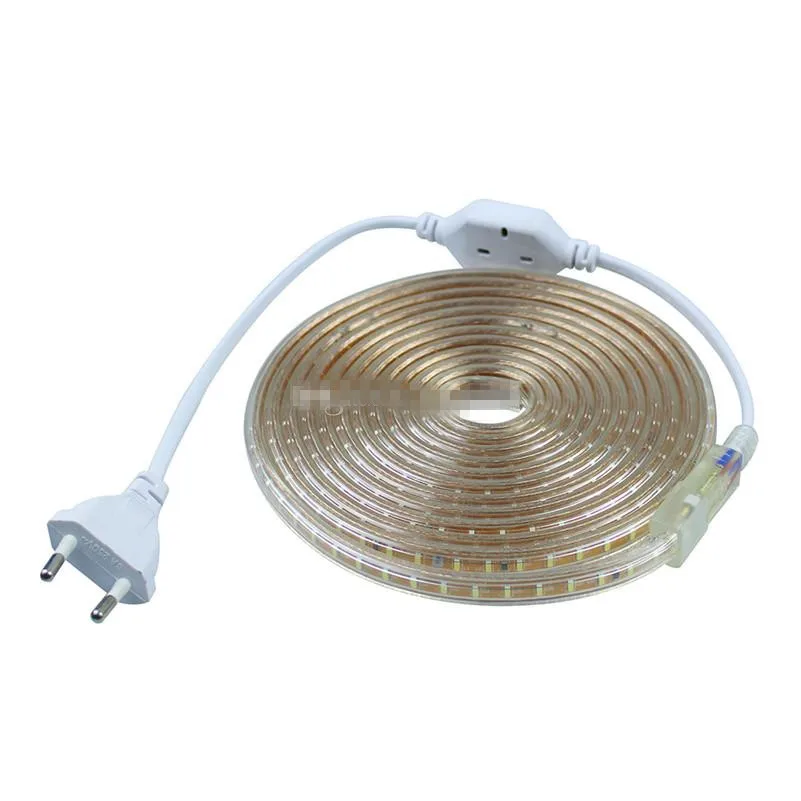 AC 220V 3014 방수 LED 스트립, EU 전원 플러그, IP65 120LED/M 유연한 LED 테이프 리본, 야외 1M 2M 3M 5M 10M 15M 20M 30M
