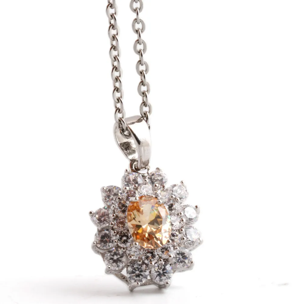 

8 Colors Cubic Zirconia necklaces & Pendants NIBA Rhodium Plated Lovely Flower CZ Lady Pendant Necklace