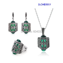 1 комплект = 3 шт. изысканные винтажные посеребренные черные кристаллы Ожерелье Серьги Кольца модные ювелирные наборы