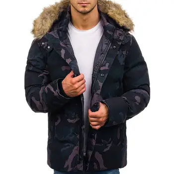 

Winter Men Camouflage Faux Fur Collar Hooded Parka Jacket Long Sleeve Coat new