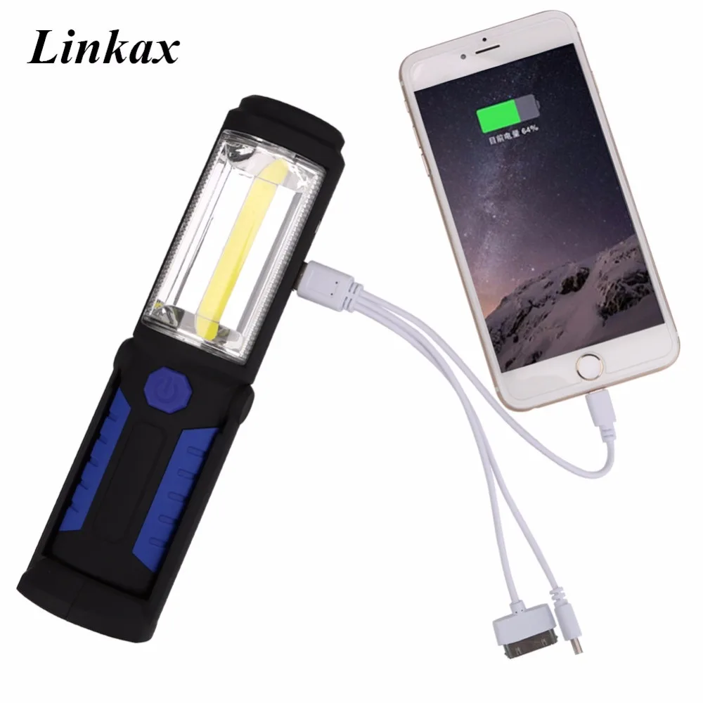 USB Перезаряжаемый COB светодиодный магнитный фонарик многофункциональная