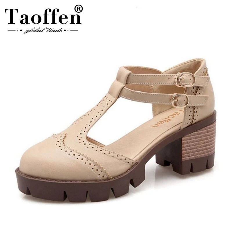 

TAOFFEN Size 34-43 Rome T Straps Buckle Chunky Heels Summer Shoes Woman Outdoor Casual Dress Girl Women Party Gladiator Sandals