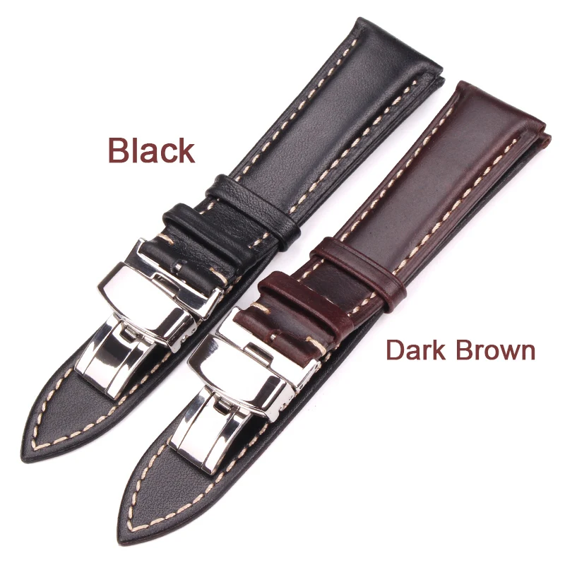 Vintage Smooth Black & Dark Brown Watch Band with Silver Polished Clasp, Women's Bracelet Strap, Multiple Widths Available