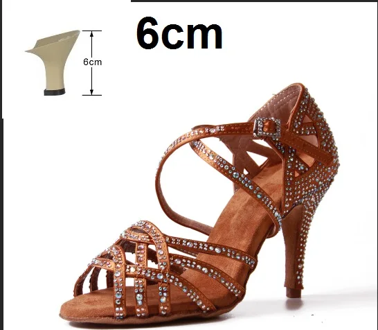 Для женщин для Бальных и латиноамериканских танцев обувь Бронзовый Обнаженная Salsa Бачата Танго для танцев обувь замшевая подошва каблук кубинский каблук 9 см VA45 - Цвет: Brown 6cm