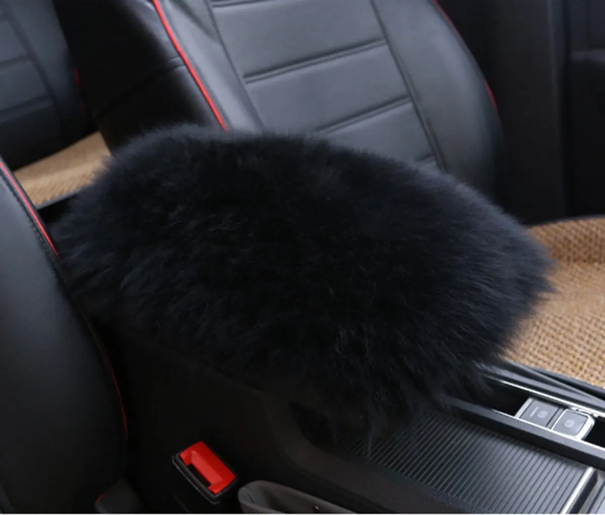 

Auto Center Console Armrest Pad Warm Fluffy Sheepskin Wool Car Center Console Seat Box Cover Cushion Universal Fit for Most Car