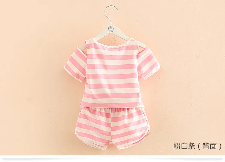 Girls Clothing Set 2018 Summer 2-10 Years Old Kids Girl Star Strip Print Wrap Shoulder T Shirt+Shorts Sports 2 Pcs Tracksuit Set (7)