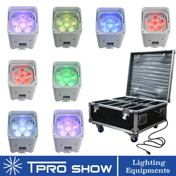 

8Pcs Wireless LED Par RGBWA UV DJ Lights Battery Powered Stage Lighting Dmx WiFi Control Uplights For Wedding 8in1 Flight Case