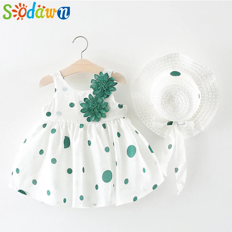 

Sodawn Girls Dress 2019 New Spring 0-2Y Children Clothing Two Flower Hats Princess Dress Baby Girls Clothing Baby Dress