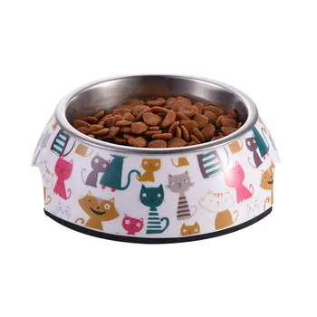 

Cats Pattern Pet Bowl with Removable Melamine Stainless Steel Bowl Pet Dog Cat Supplies S/M/L 1pcs High Quality 2017