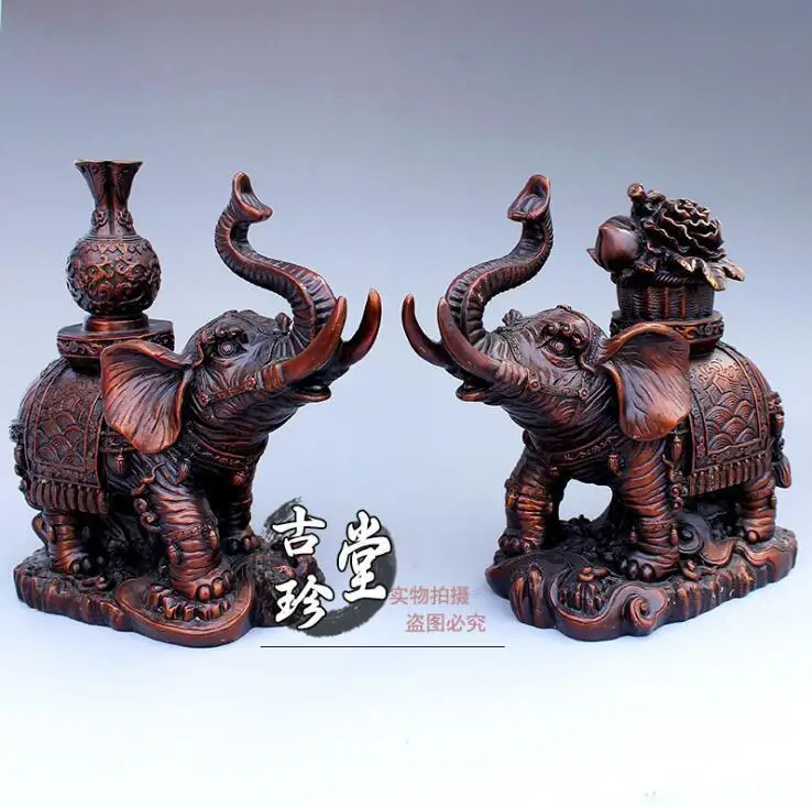 

Chinese Dynasty Palace Bronze Copper Feng shui Wealth Elephant Statue Pair Set