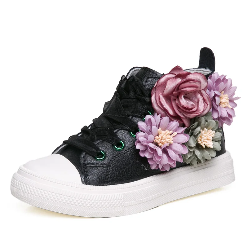 

Children Flowers Board Shoes Girls Leisure Sports Shoes High Boots Fashion Kids Shoes For Big Girls Boots Lace KS21