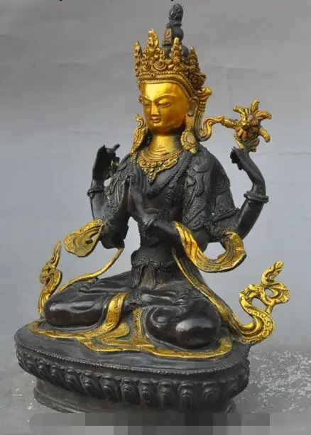 

S02877 tibet buddhism bronze gilt 4 Arms Chenrezig Kwan-Yin Bodhisattva buddha statue
