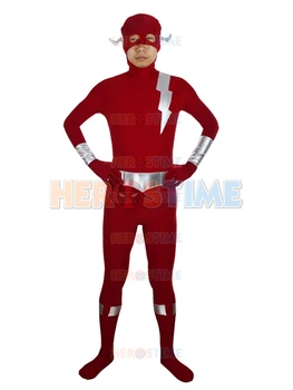 

Newest The Flash Costume Dark Red And Sliver Powerful The Flash Superhero Zentai Suit Spandex Halloween Costume Custom Factory
