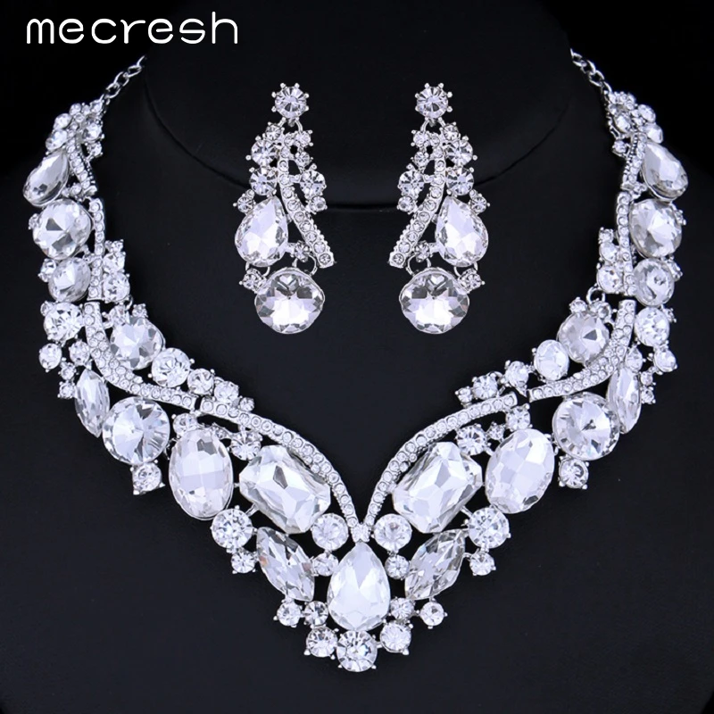 Luxurious Crystal Bridal Jewellery Set Silver Plated Necklace Luxurious Crystal Bridal Jewellery Set Silver Plated Necklace Earrings Truly Me