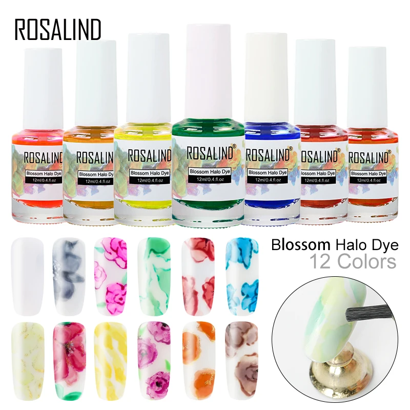 Набор лаков ROSALIND цвета воды для ногтей, набор для маникюра, гель для нейл-арта, ореольный краситель, 12 мл, УФ-лампа, меняющая цвет, верхний праймер