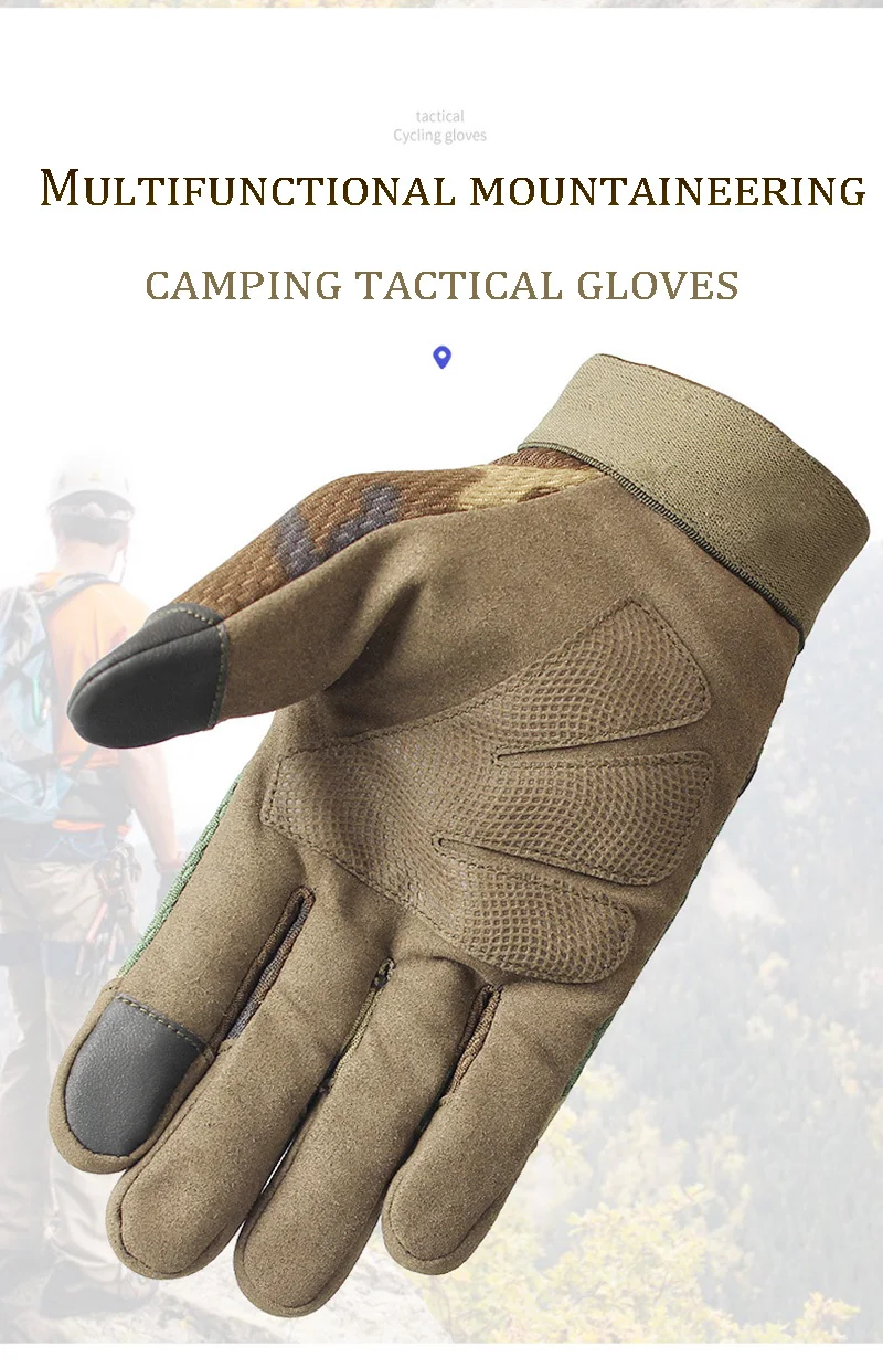 Тактические перчатки с сенсорным экраном Мультикам, армейские военные перчатки для вождения велосипеда, пешего туризма, альпинизма, стрельбы на велосипеде, камуфляжные перчатки на весь палец