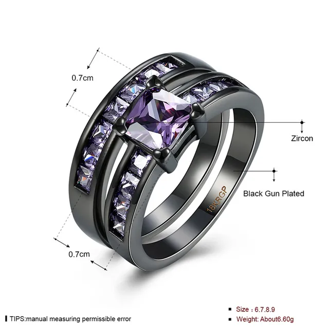 2017 Crystal Fashion Ring Set Black Gold Color  Engagement Jewelry Wedding Rings For Women ring cz