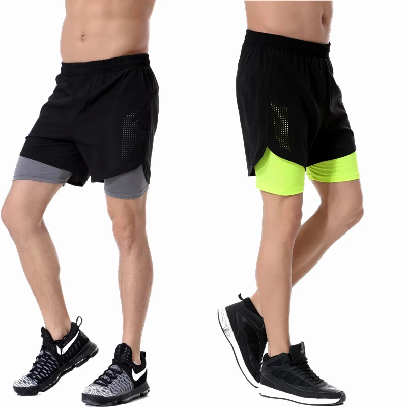 Men 2 in 1 Running Shorts Quick Drying Breathable Active Training