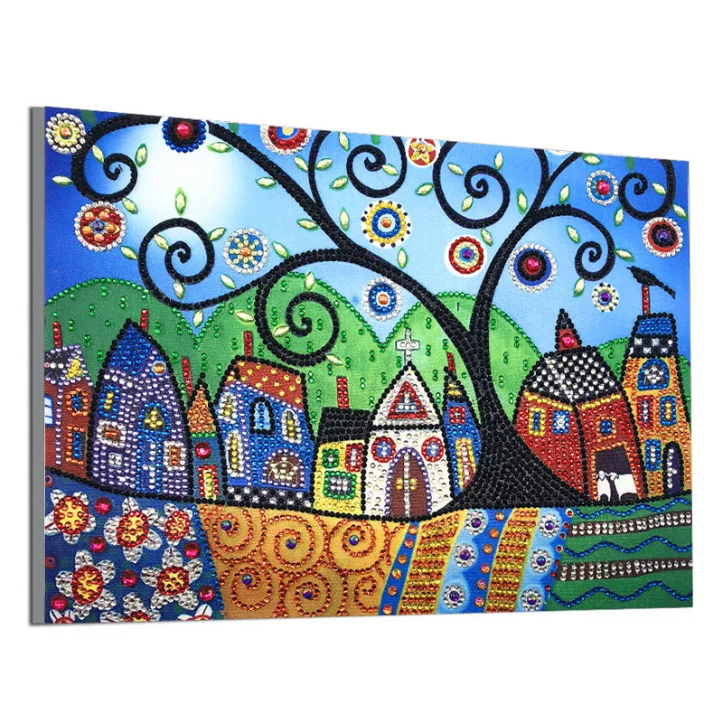 RUBOS DIY Diamond Embroidery House Abstract Art Religion Diamond Painting Mosaic Scenery 5D Big Bead Pearl 3D Crystal Glass Sale (24)