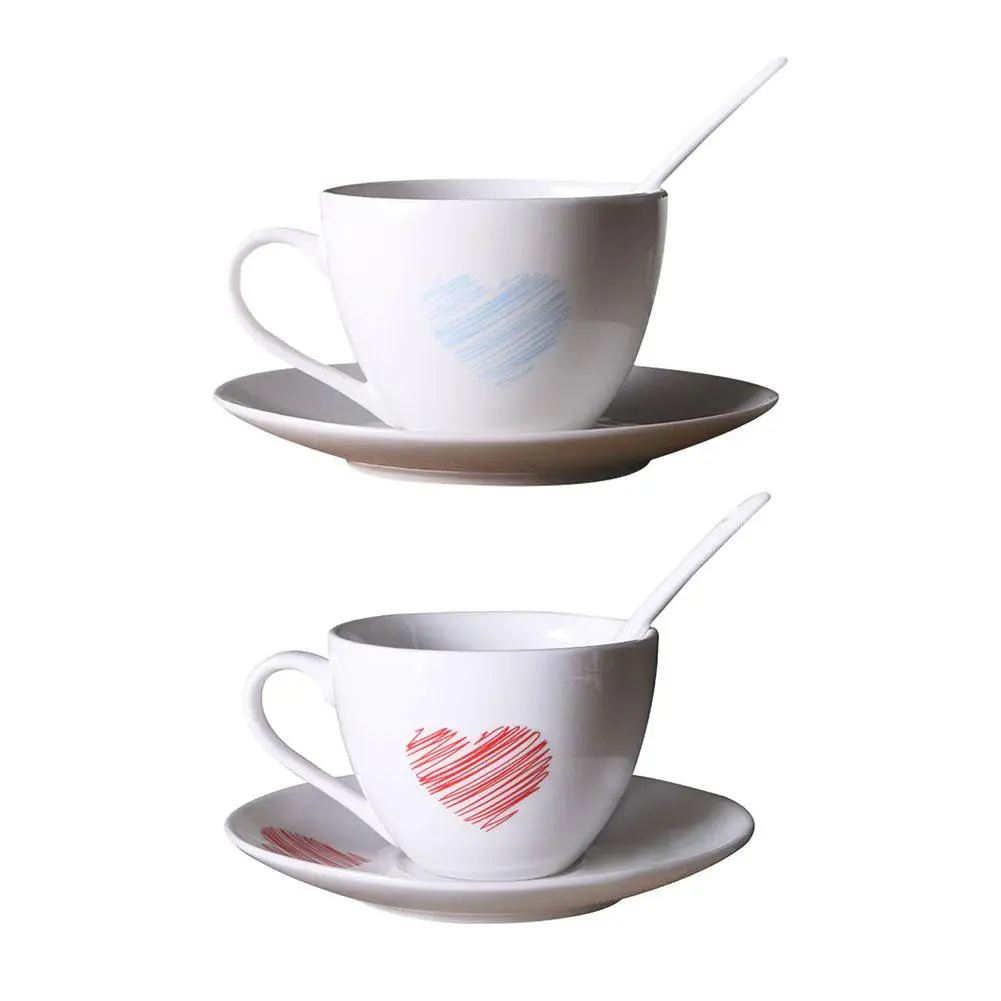 

Fashion Ceramic Cup Lovers Mug Home Hotel Coffee Cup Dish Spoon Set Home Office Multiple Usage Decoration Supplies Tea Cups