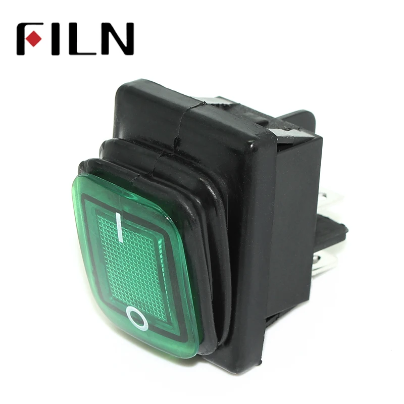 

FILN KCD4 T85 15A waterproof Silver contact momentary toggle switch red blue led 220V 12V 4pins on off marine boat rocker switch