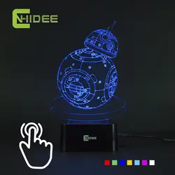 CNHIDEE USB Новинка Семь Цветов Изменение BB8 Звездные войны 3D Led Night Lights Настольные Лампы в качестве Домашнего Декора, Кроме Lampara