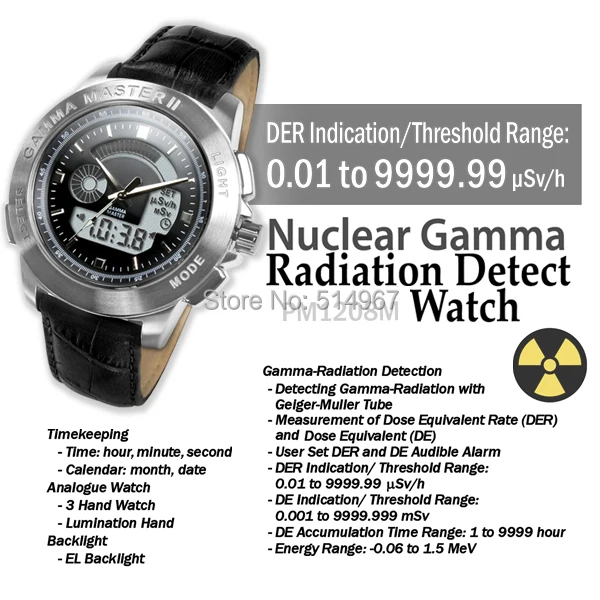 PM1208 кожаный ремешок на запястье Nuclear Detect Gamma Master II, радиационные часы, откалиброванные компанией Polimaster Ltd.(Беларусь