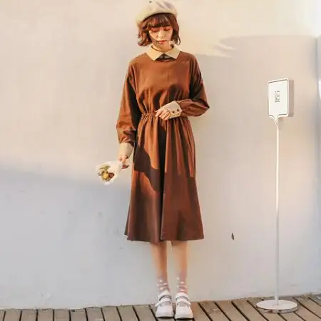 Skup Mori dziewczyna bawełna sztruks sukienka 2019 wiosna jesień kobiety długi rękaw słodkie długie suknie kobiet dorywczo odzież