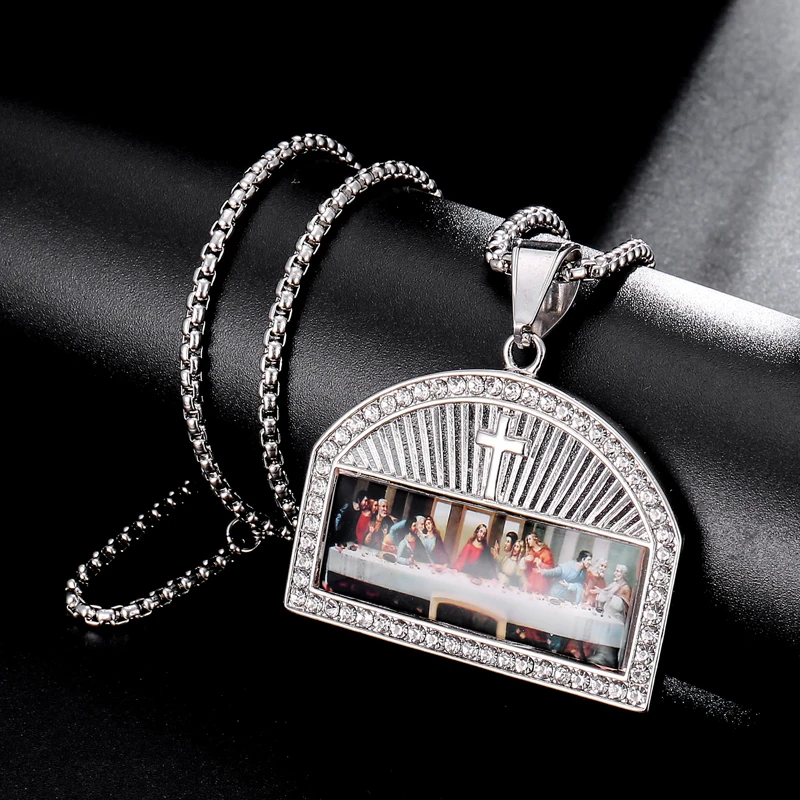 

HIP Hop 316L Stainless Steel Painting Bling Iced out Cross Classic Pendant Necklace Gold Necklaces & Pendants for Men Jewelry