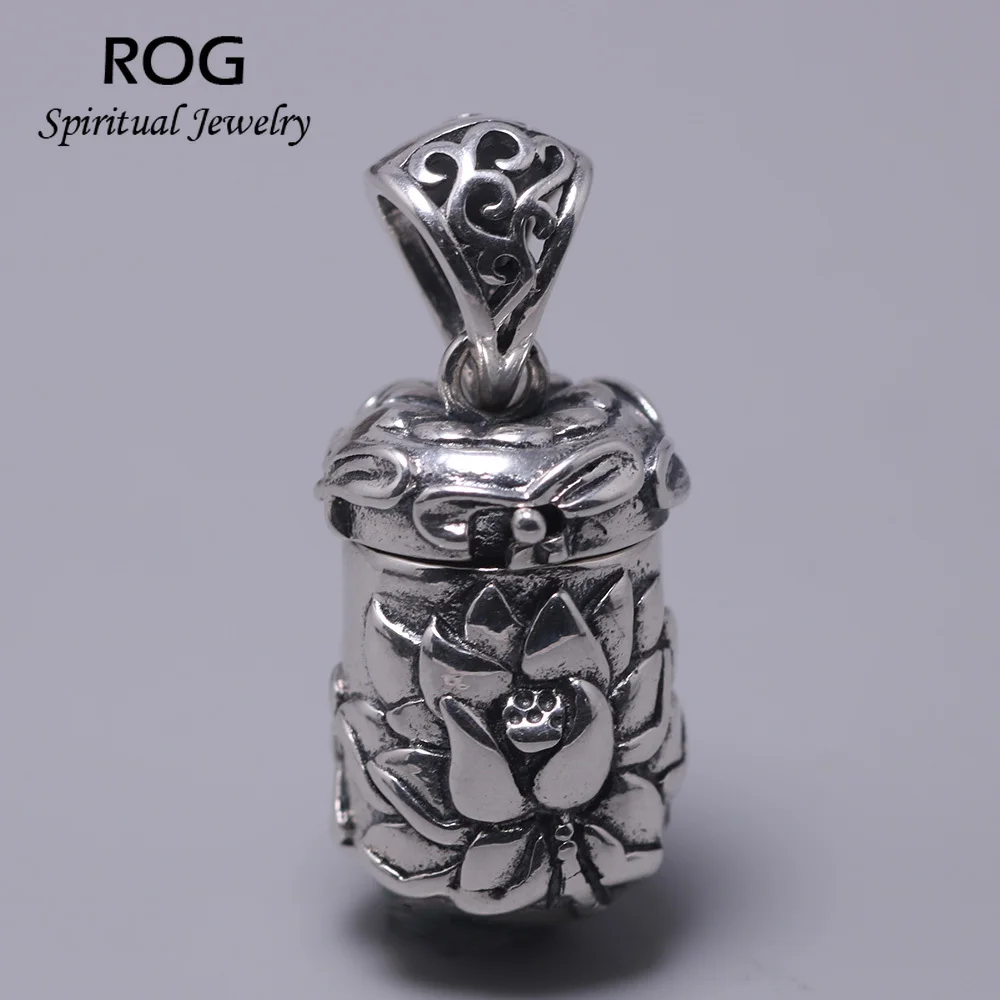 

Real 925 Sterling Silver Lotus Lockets Floating Mantra Pendants Openable Antique Buddhist Prayer Box Talisman Amulet