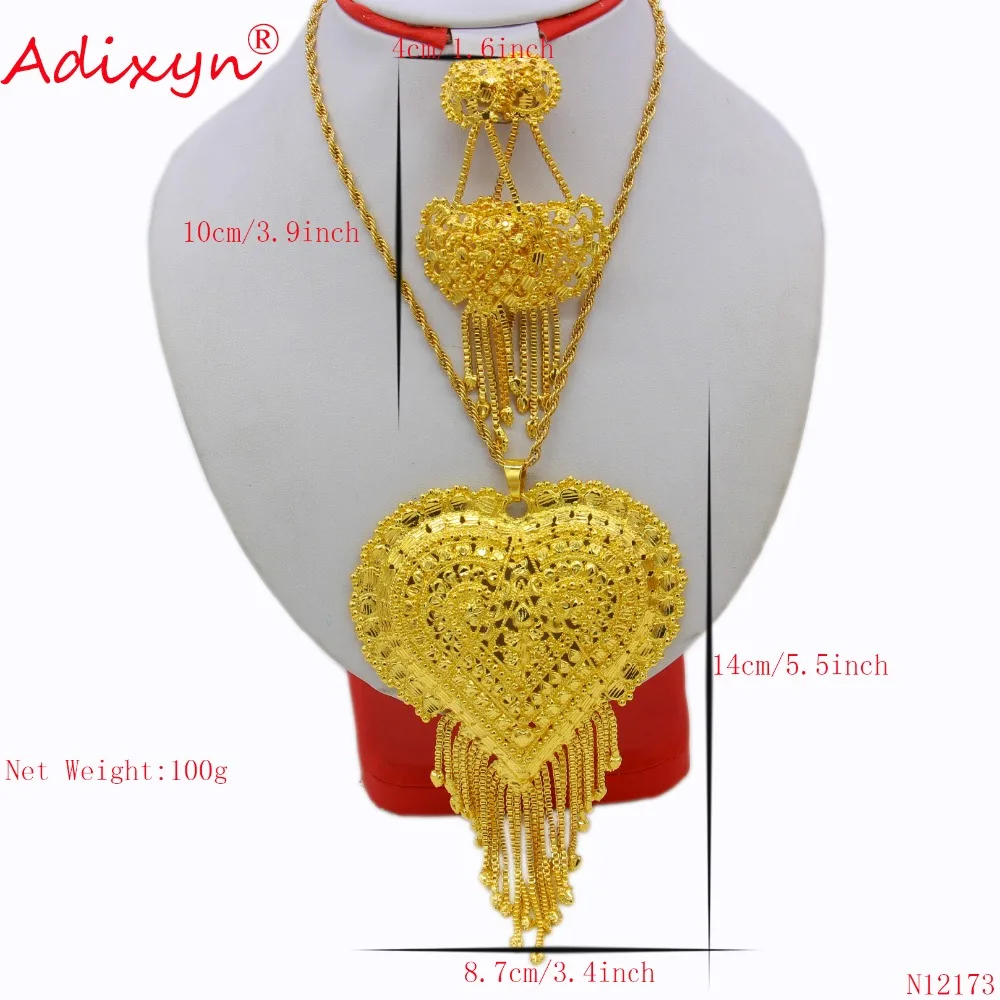 Adixyn Gold Color Heart Necklace/Pendant/Earrings India Jewelry Set  Luxury Arab African Wedding Party Gifts Free Box N12173